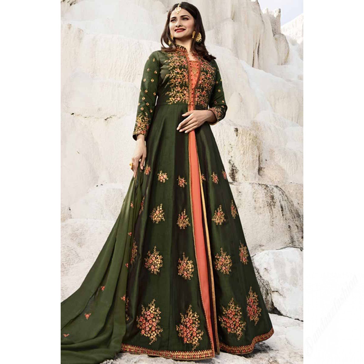 Gorgeous Silk Anarkali Suit In Green Color