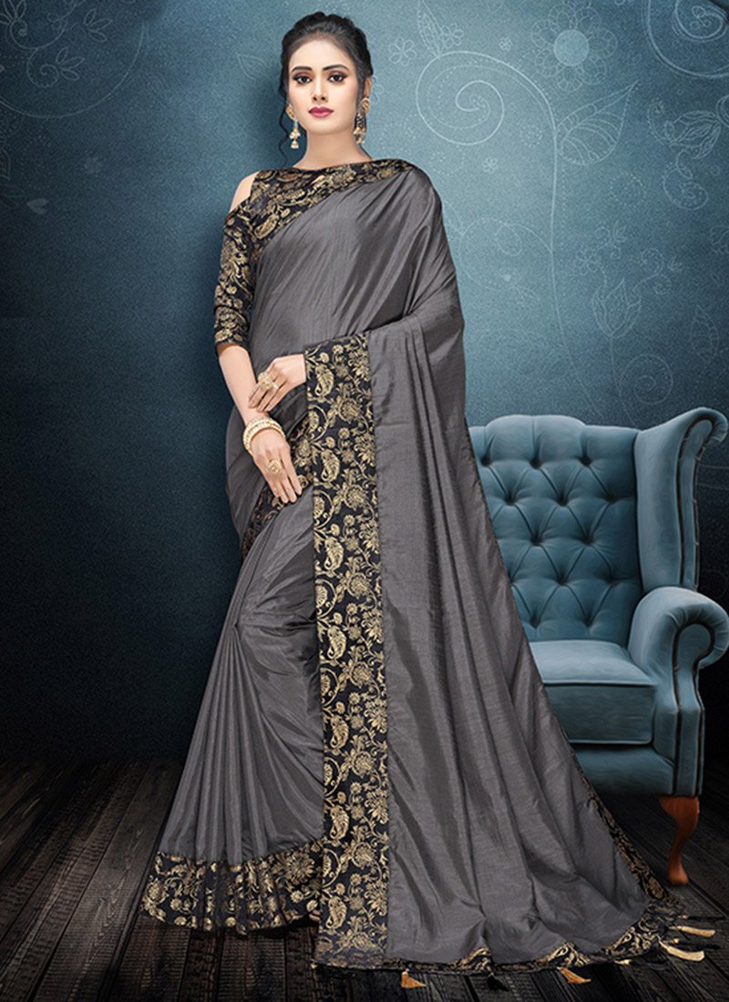 Grey Art Silk Saree
