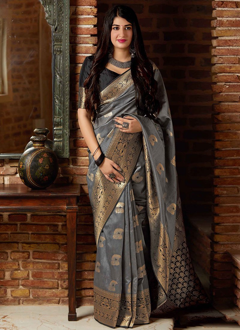 Grey Benarasi Art Silk Saree