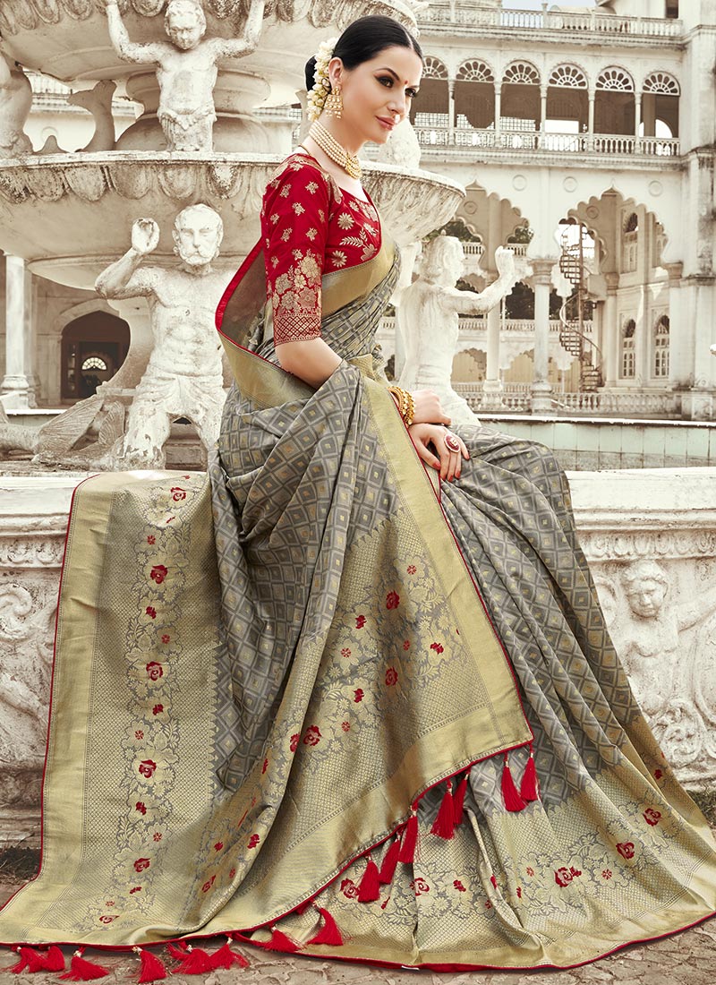 Grey Benarasi Art Silk Saree