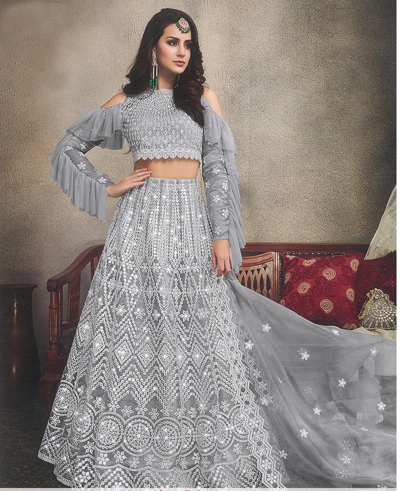 Grey Embroidered Designer Lehenga Choli