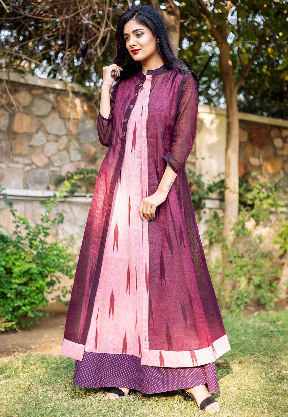 Ikat Printed Cotton Gown in Pink