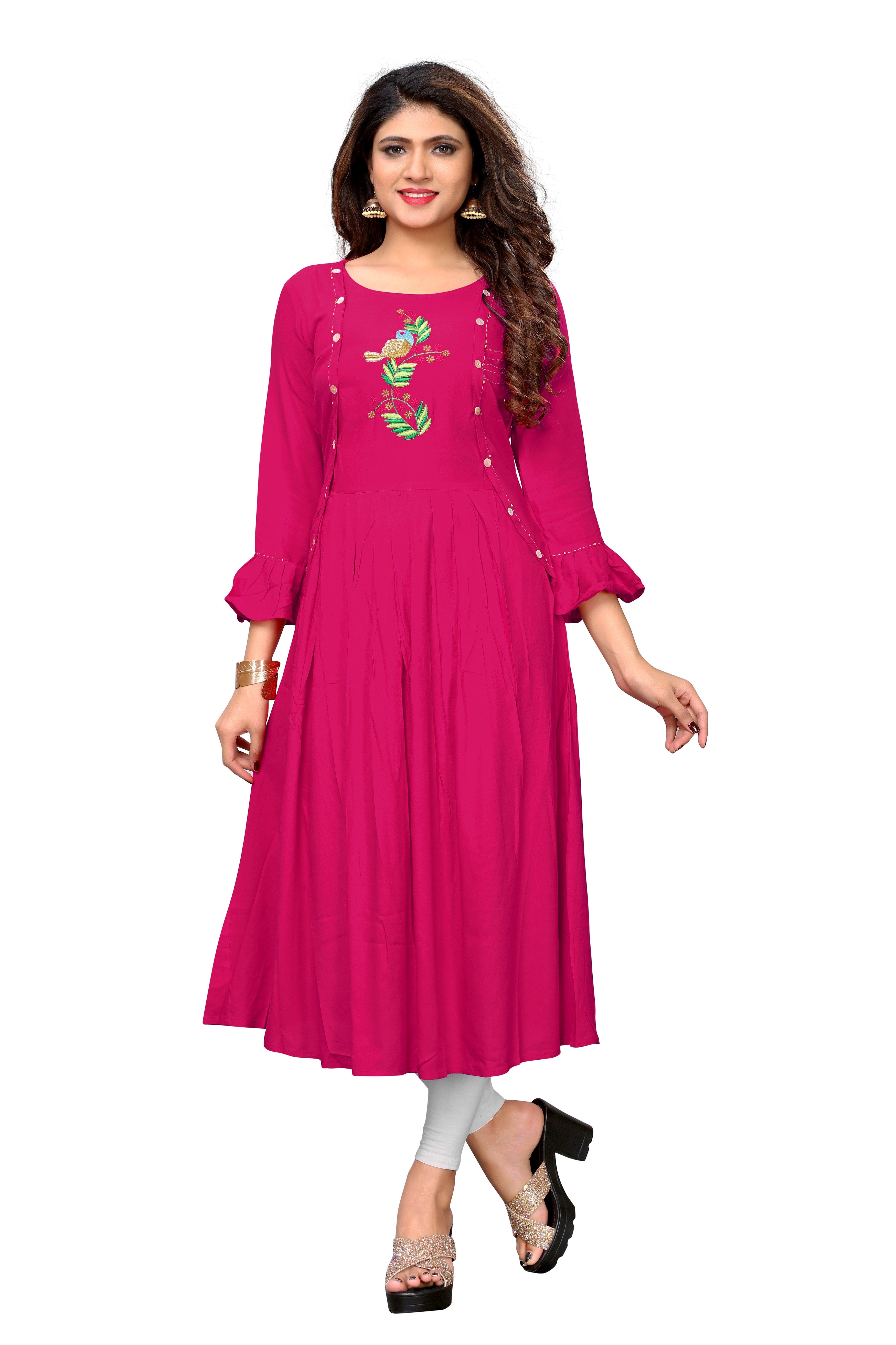 PINK WOVEN RAYON KURTI