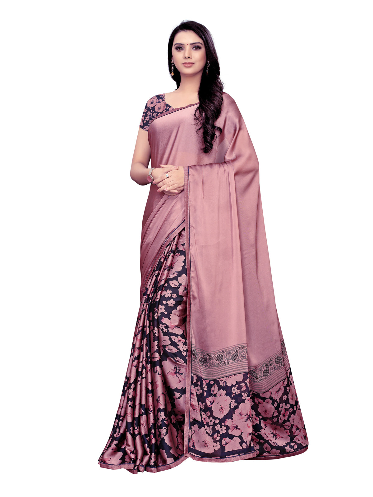 PINK PRINTED SHIMMER SAREE WITH BLOUSE