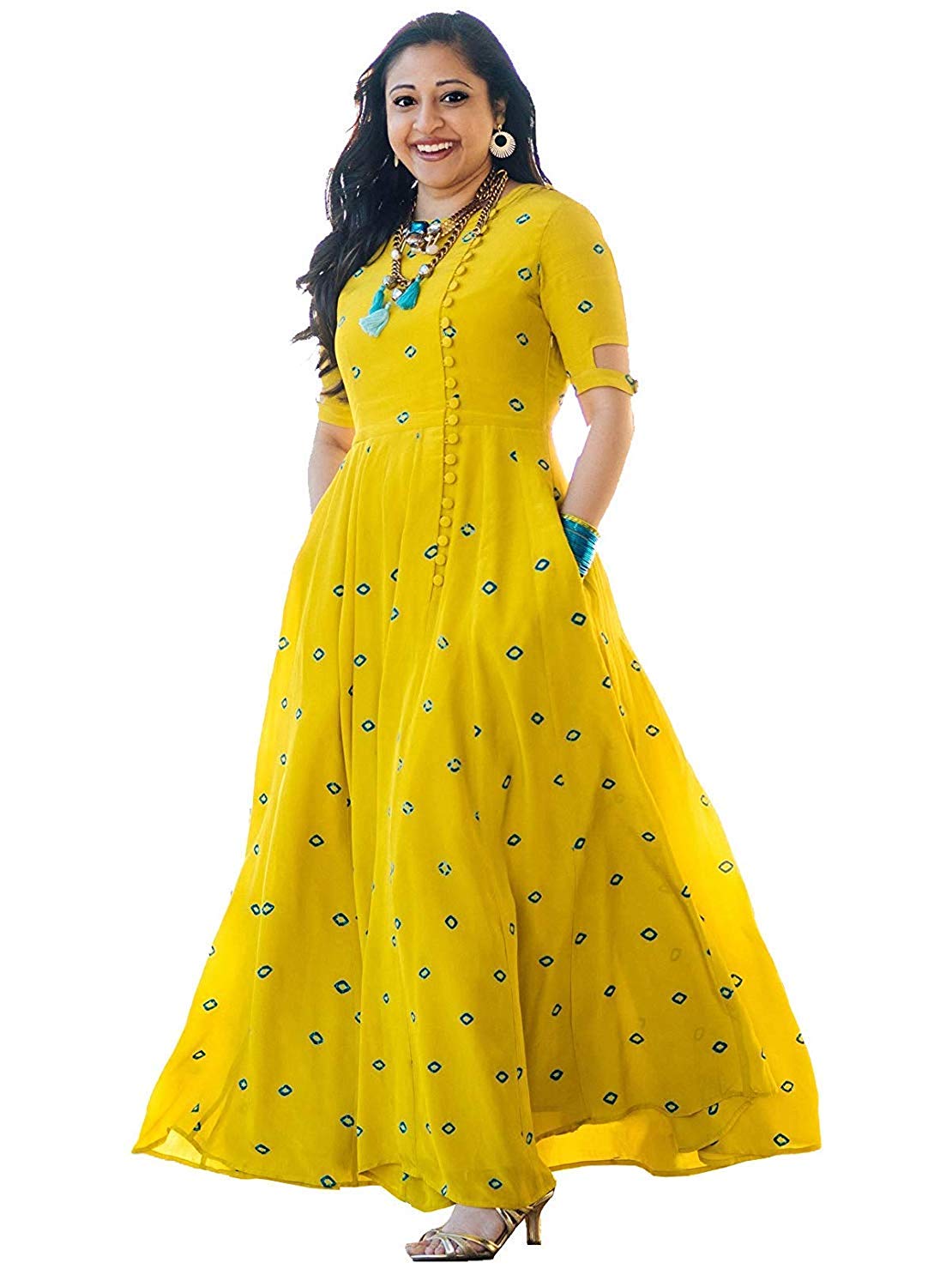 YELLOW PRINTED RAYON KURTAS-AND-KURTIS