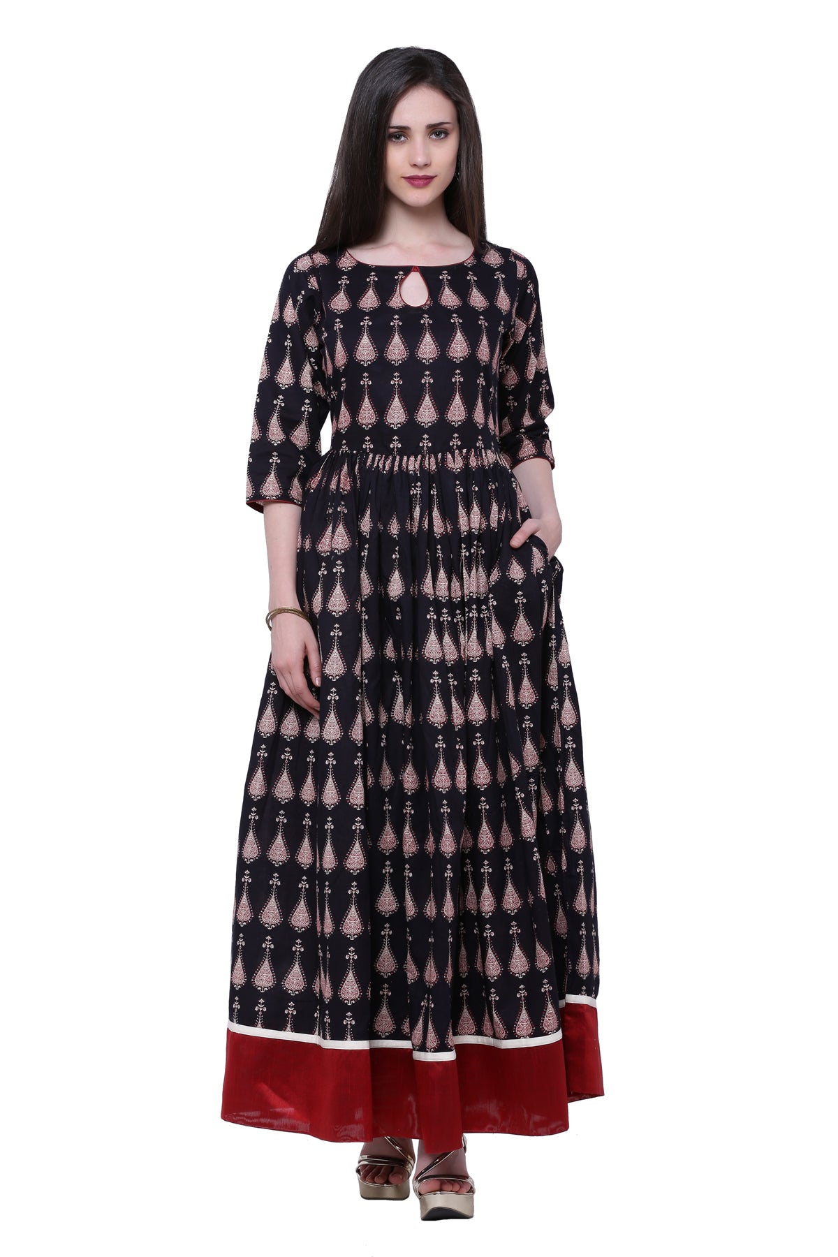 BLACK PRINTED COTTON COTTON-KURTIS