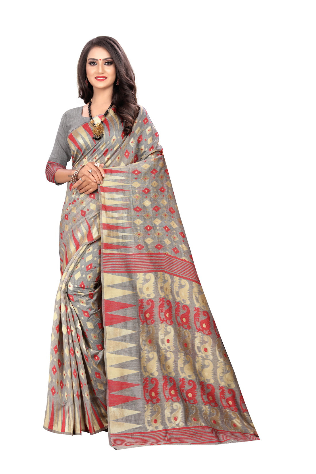 RED WOVEN COTTON SILK SAREE WITH BLOUSE