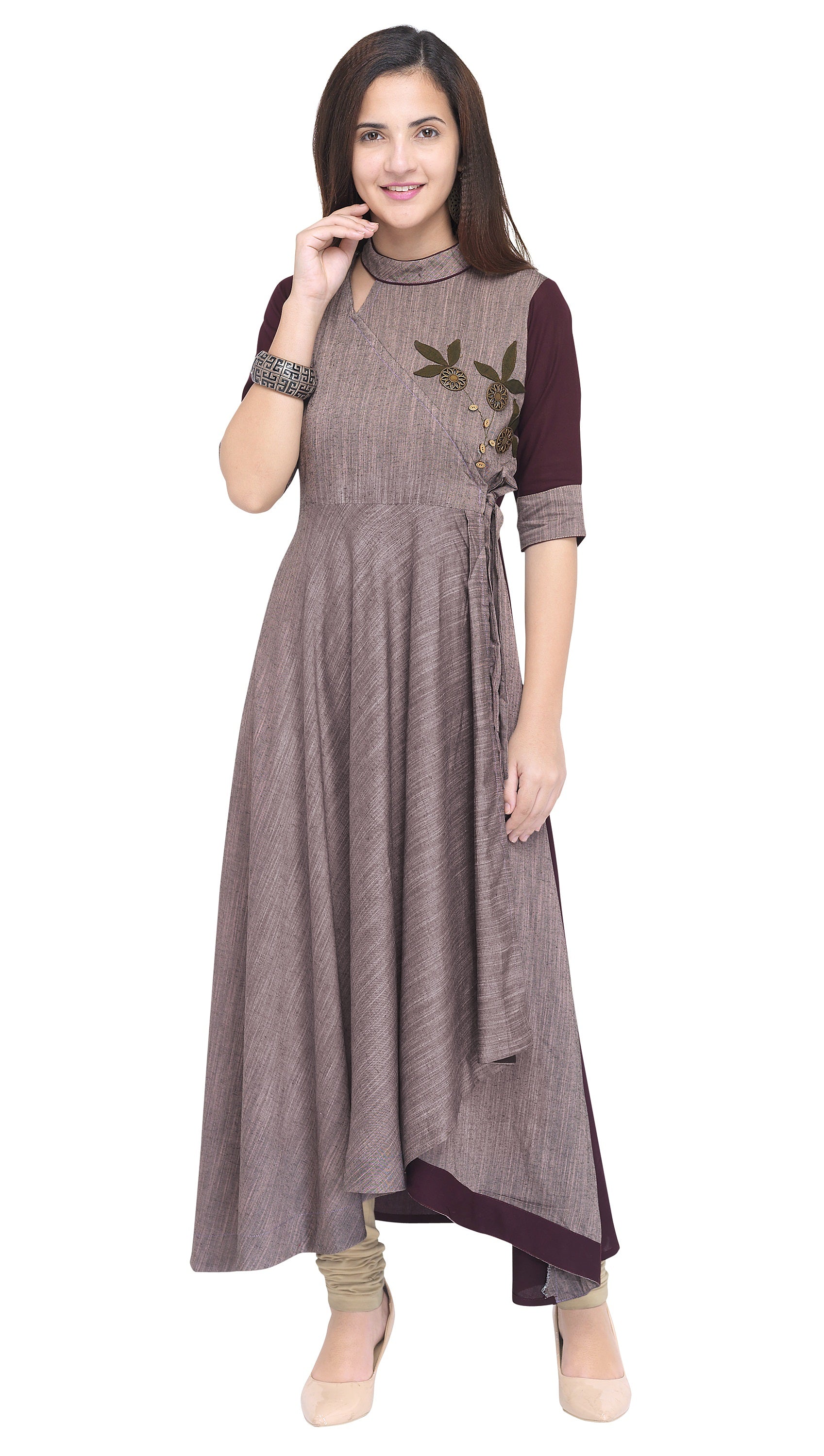 WINE PLAIN RAYON LONG KURTI
