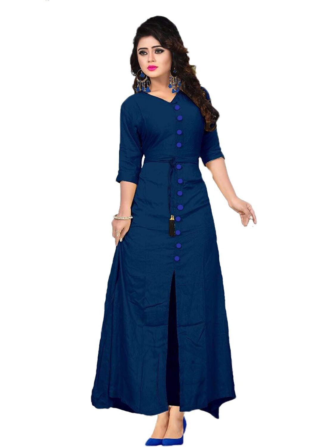 NAVY-BLUE PLAIN RAYON KURTI