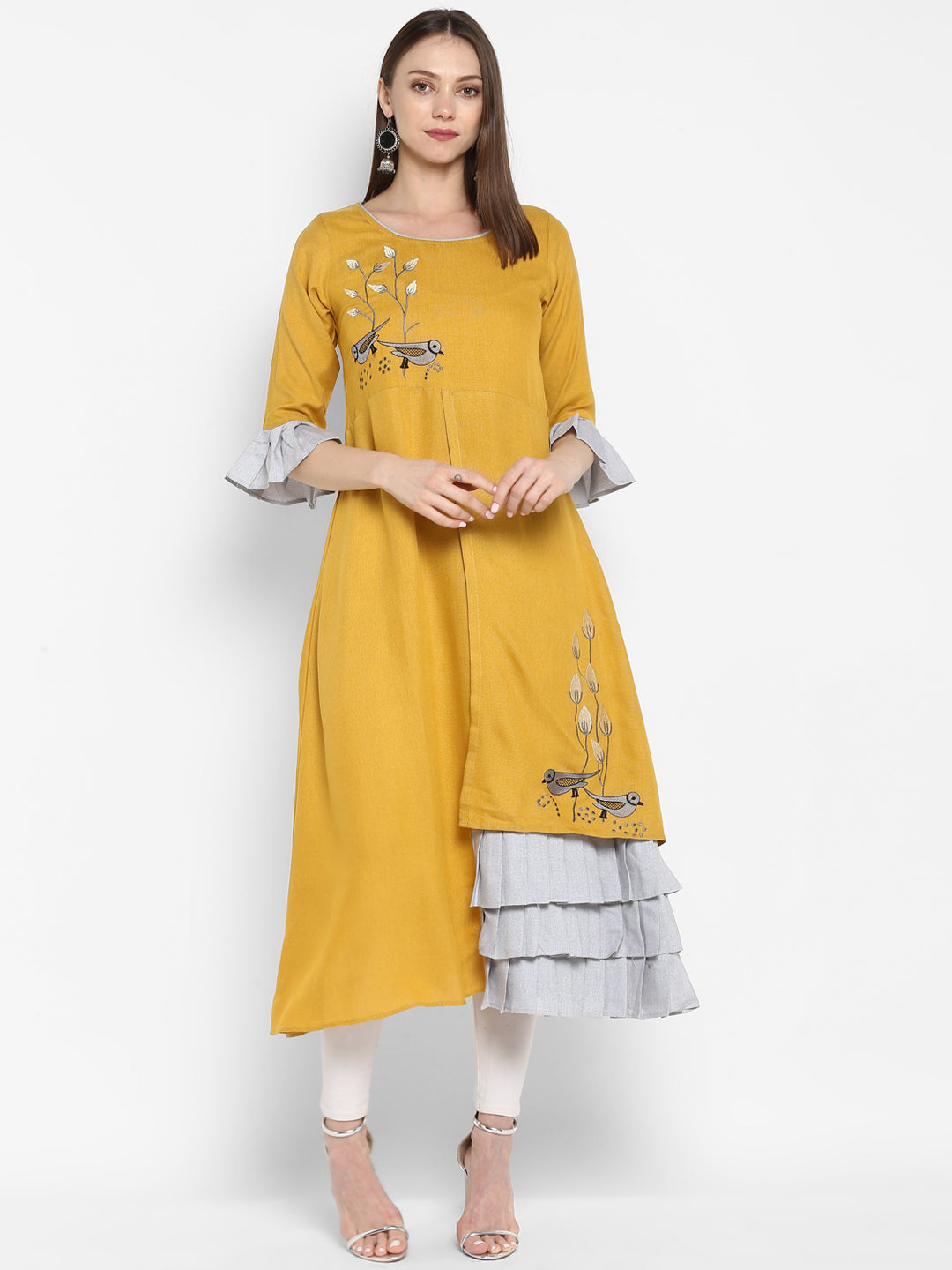 MUSTARD EMBROIDERED RAYON EMBROIDERED-KURTIS