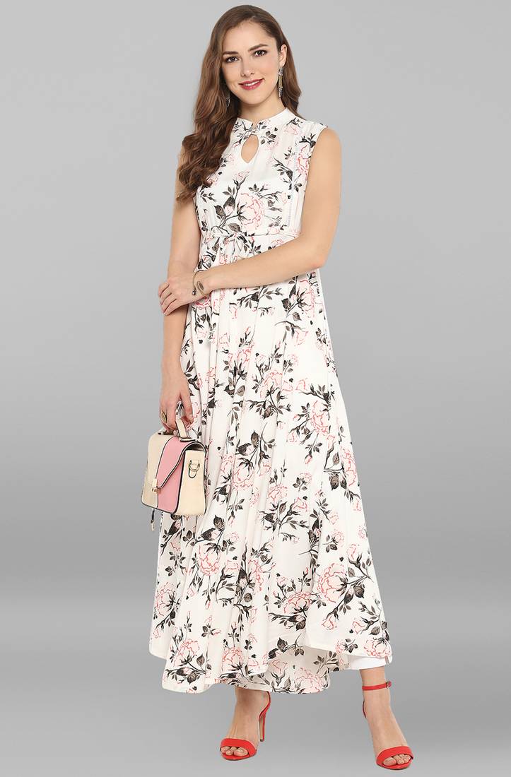WHITE PRINTED RAYON KURTI