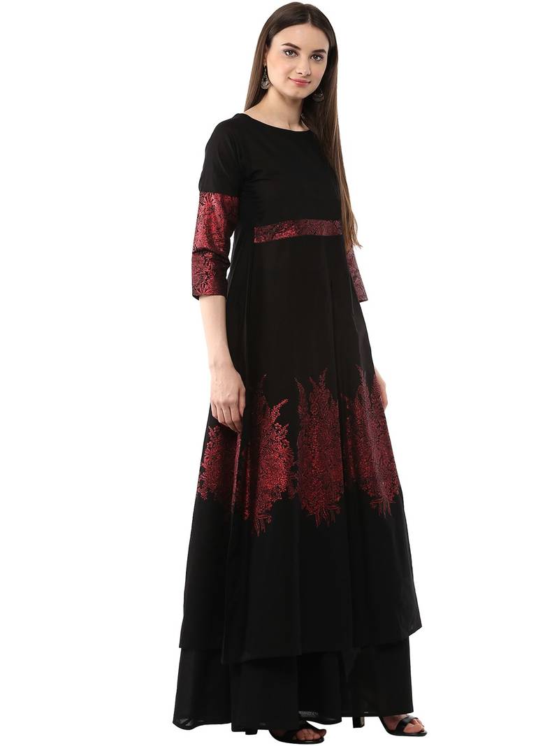 BLACK PRINTED COTTON KURTI