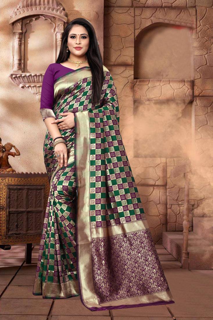 PURPLE WOVEN JACQUARD SAREE WITH BLOUSE