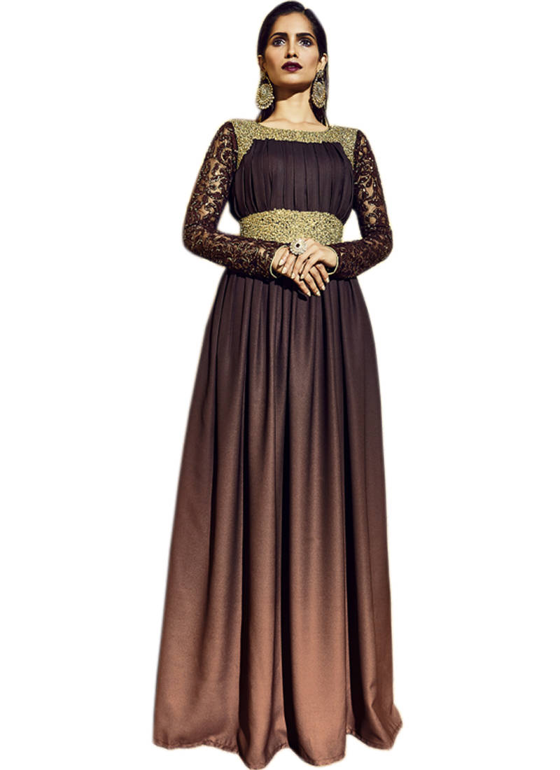 DARK BROWN EMBROIDERED ART SILK SEMI STITCHED SALWAR WITH DUPATTA