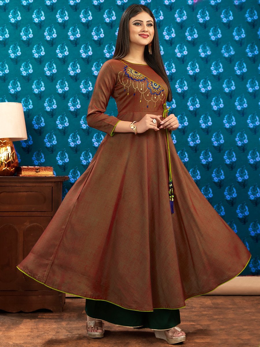 Coffee Flared Rayon Kurti