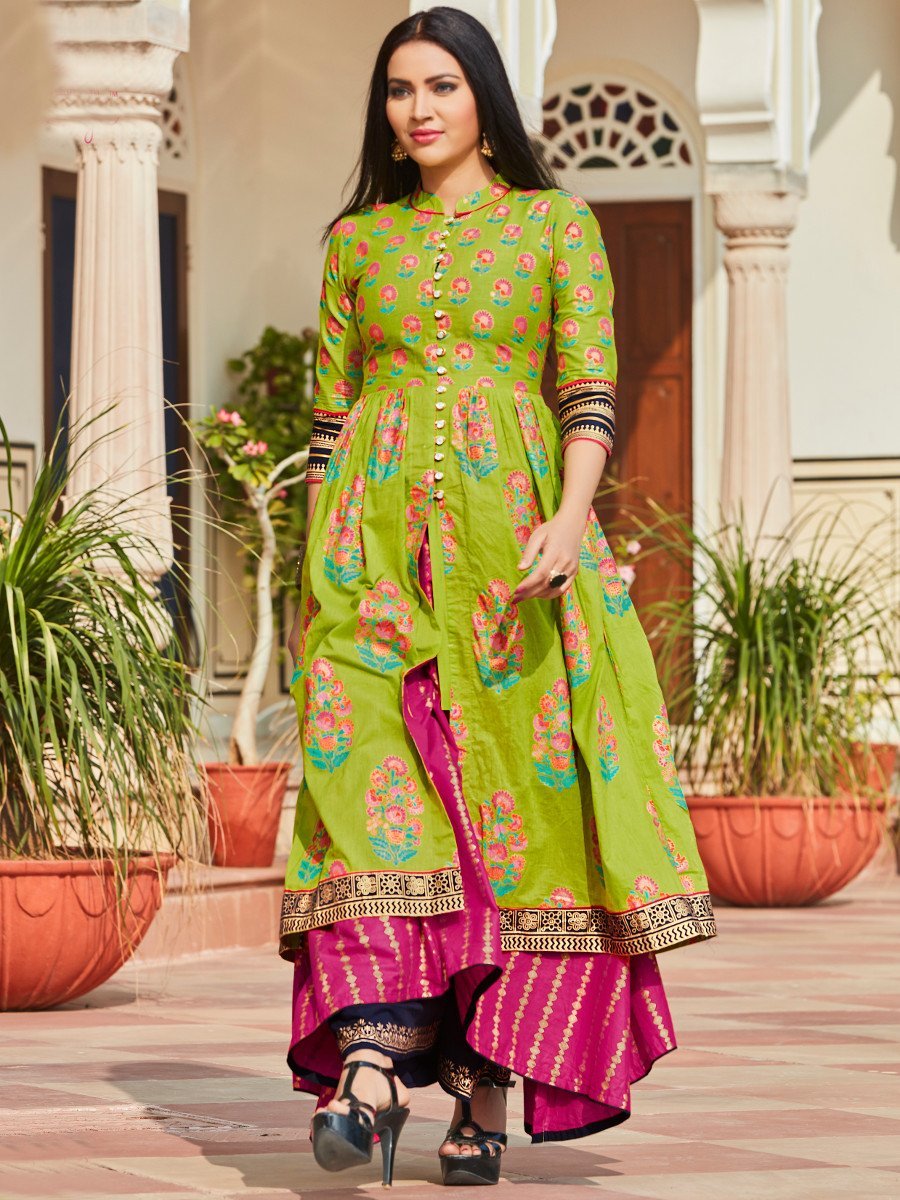 Green & Magenta Printed Kurti