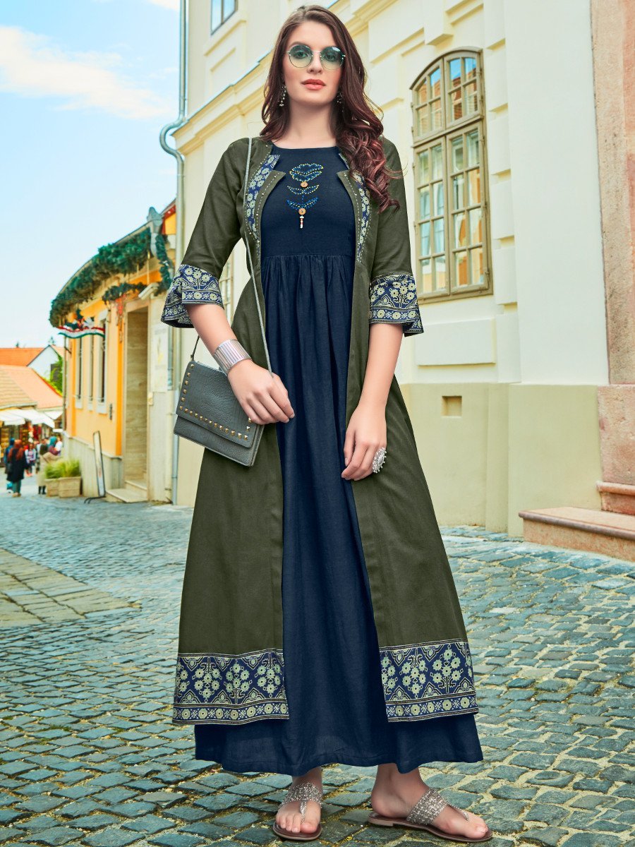 Kajree Navy Blue Kurta with Shrug