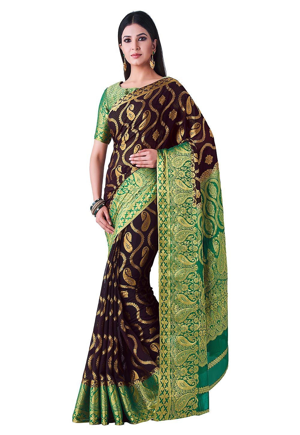 Kanchipuram Saree in Brown