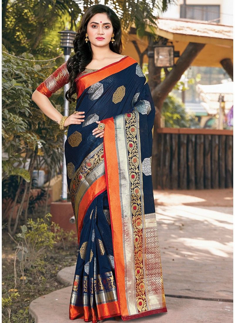 Latest Design Handloom Silk Navy Paithani Saree