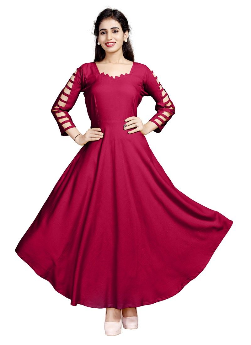 Latest Designer Maroon Pure Heavy Rayon Stylish Kurtis Collection