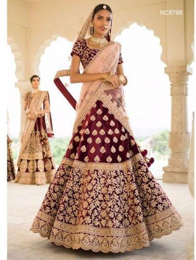 Maroon Velvet Designer Bollywood Lehenga Choli