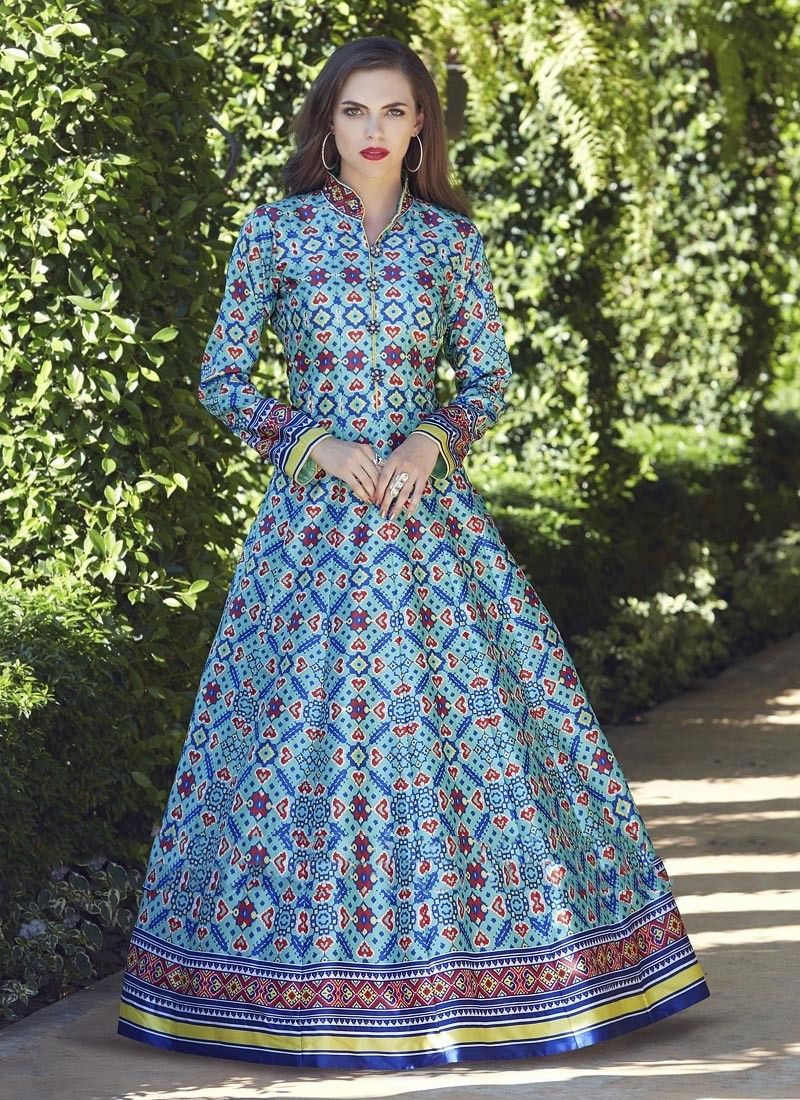 Muslin Cotton Firozi Anarkali Style Flared Kurti