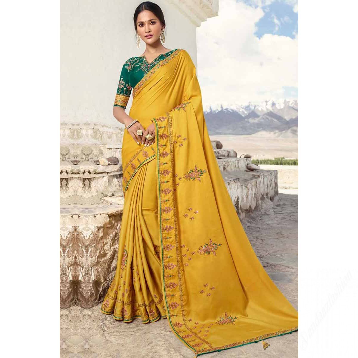 Mustard Silk Saree With Banglori Silk Blouse