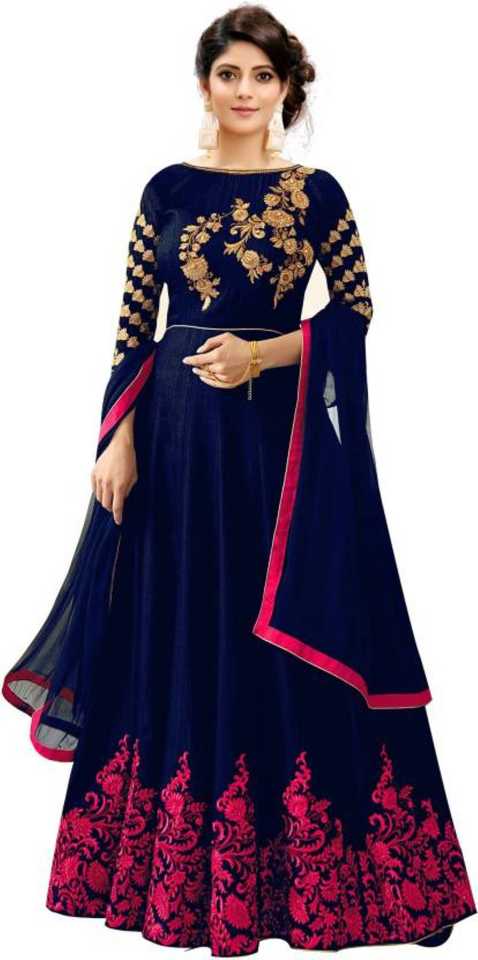 Embroidered Satin Blend Semi Stitched Anarkali Gown