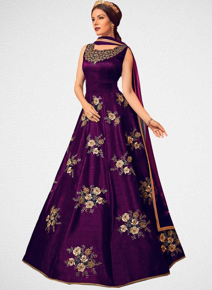Embroidered Silk Blend Semi Stitched Anarkali Gown