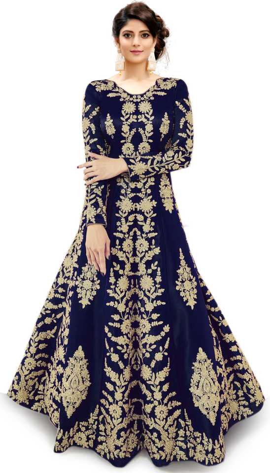 Embroidered Silk Blend Semi Stitched Anarkali Gown