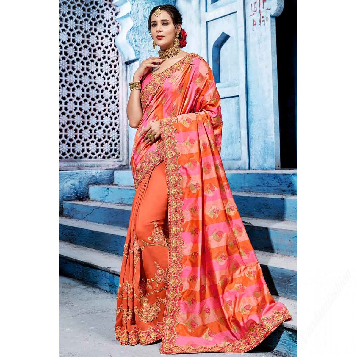 Orange Silk Saree With Silk Blouse