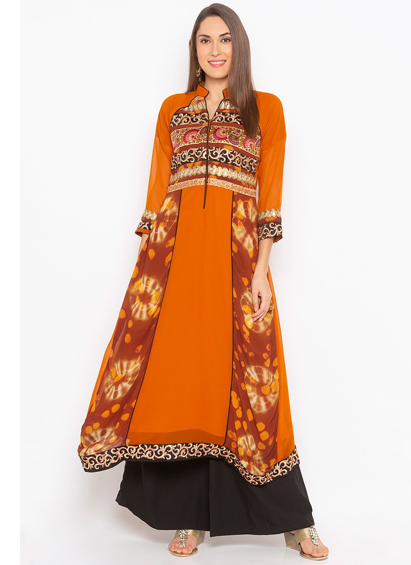 Orange Embroidered Kurti
