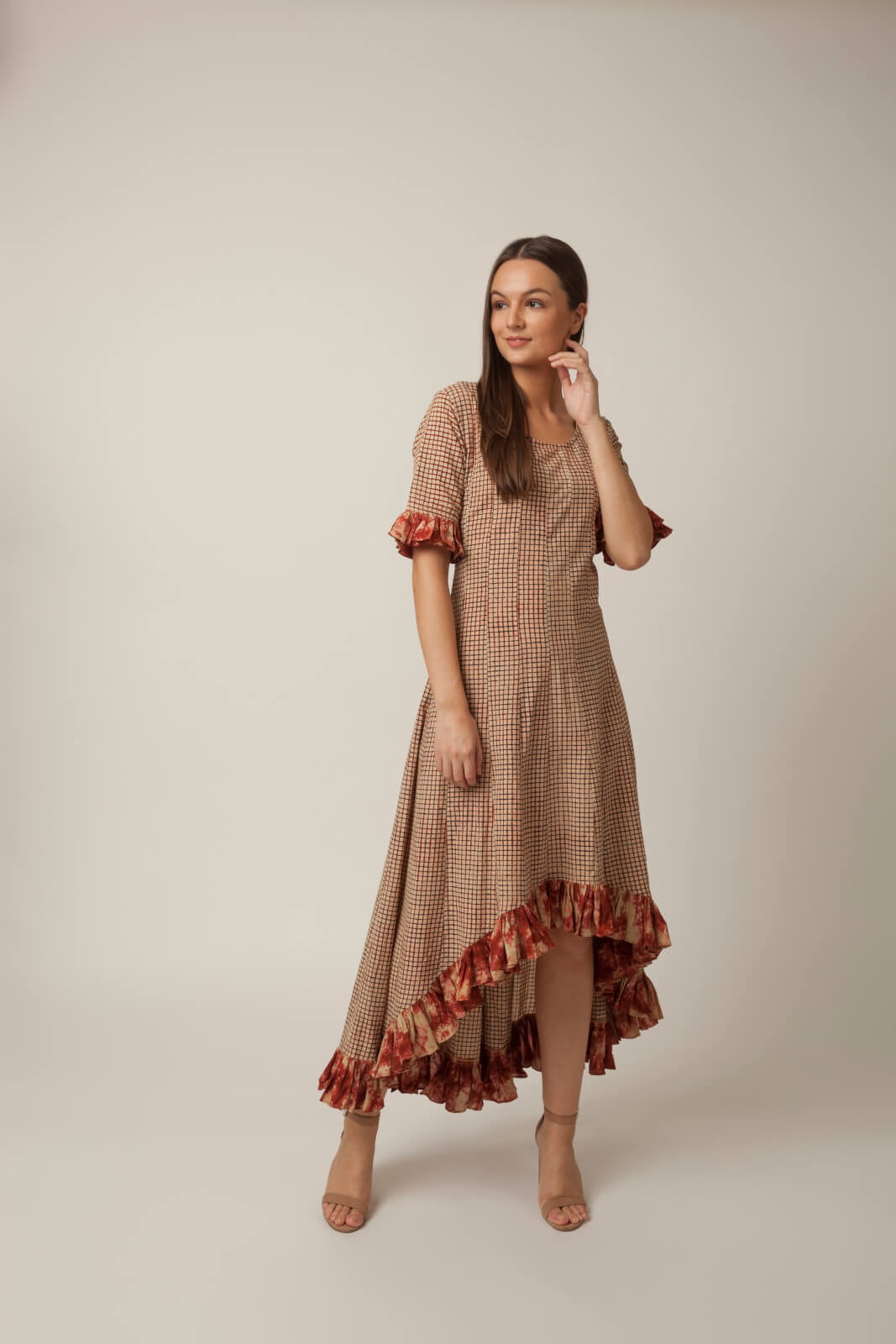 PAKHI BOTTOM RUFFLE DRESS - CHECKS