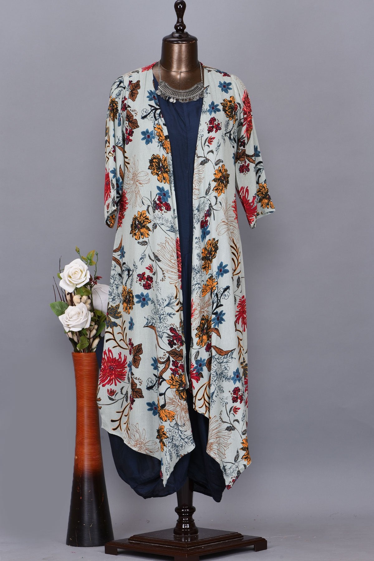 Cambridge & Navy Blue Printed Silk Exclusive Kurti