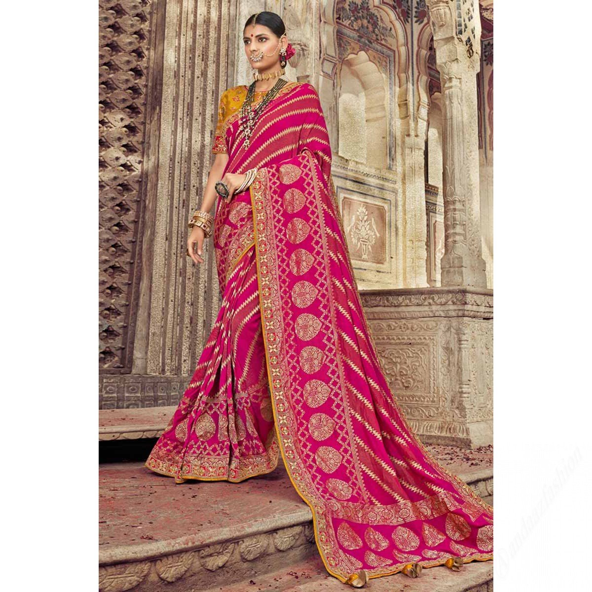 Rani Pink Silk Saree With Banglori Silk Blouse