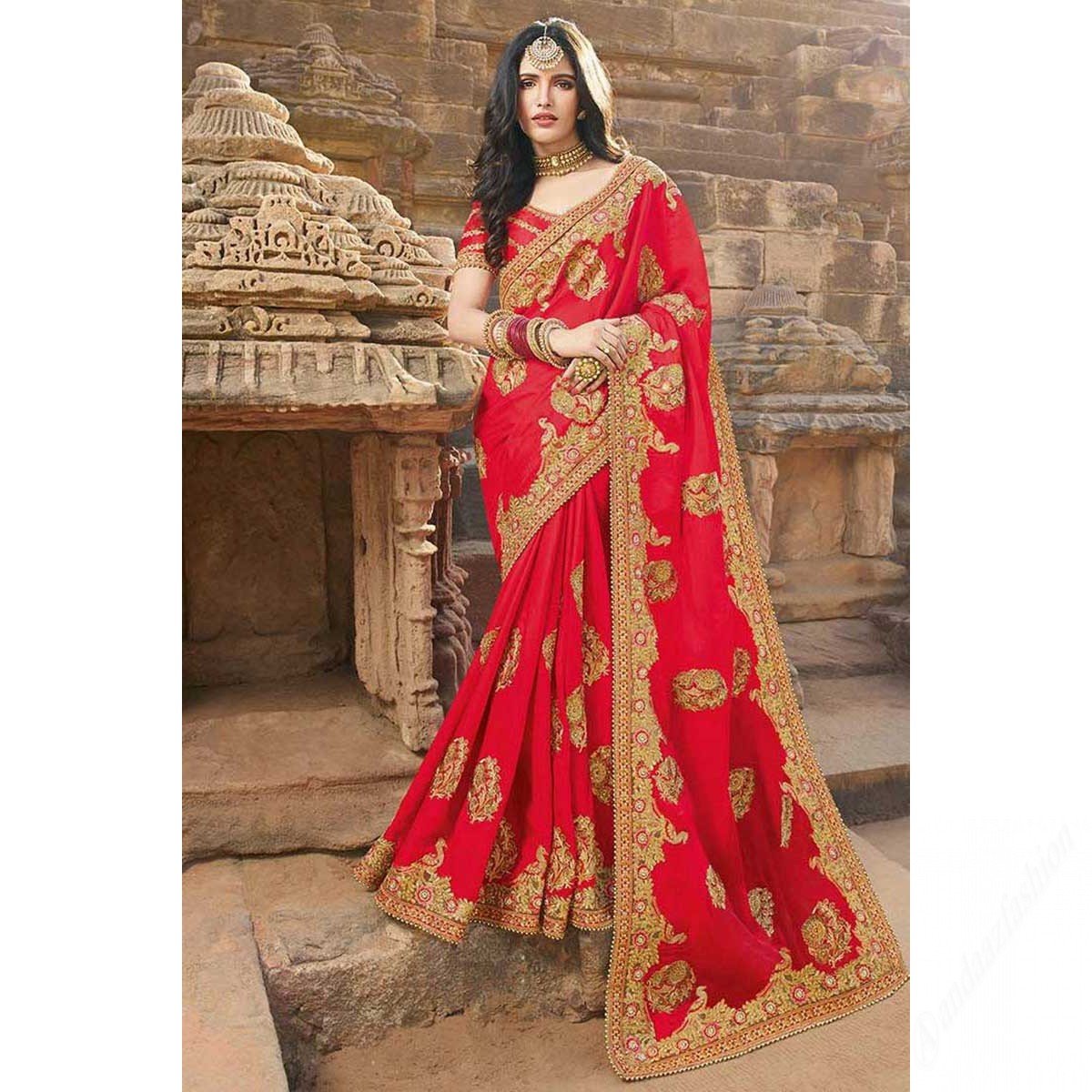 Red Silk Saree With Banglori Silk Blouse