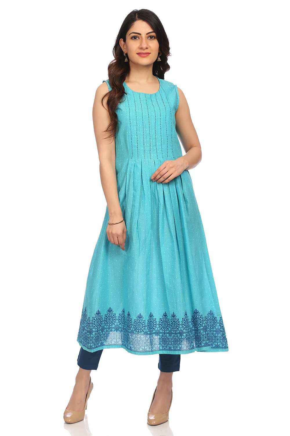 Turq Cotton Flared Kurta