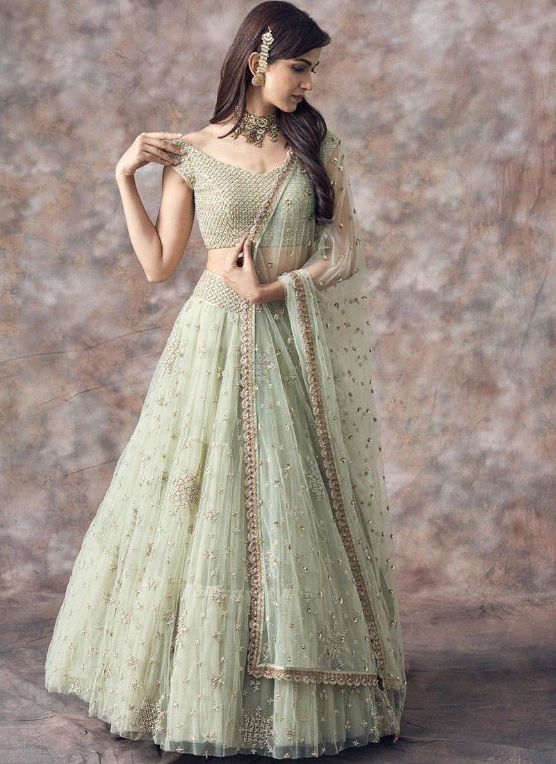 Sage Color Butterfly Mono Net Latest Design Lehenga Choli Collection
