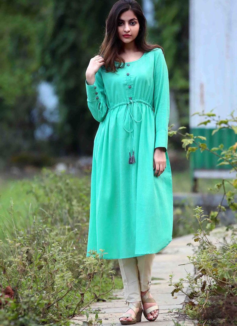 Sea Green Cotton Casual Kurti