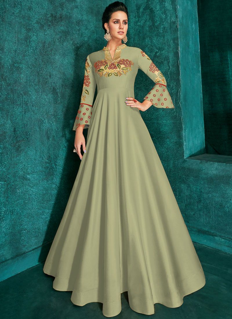 Sea Green Festival Silk Trendy Gown
