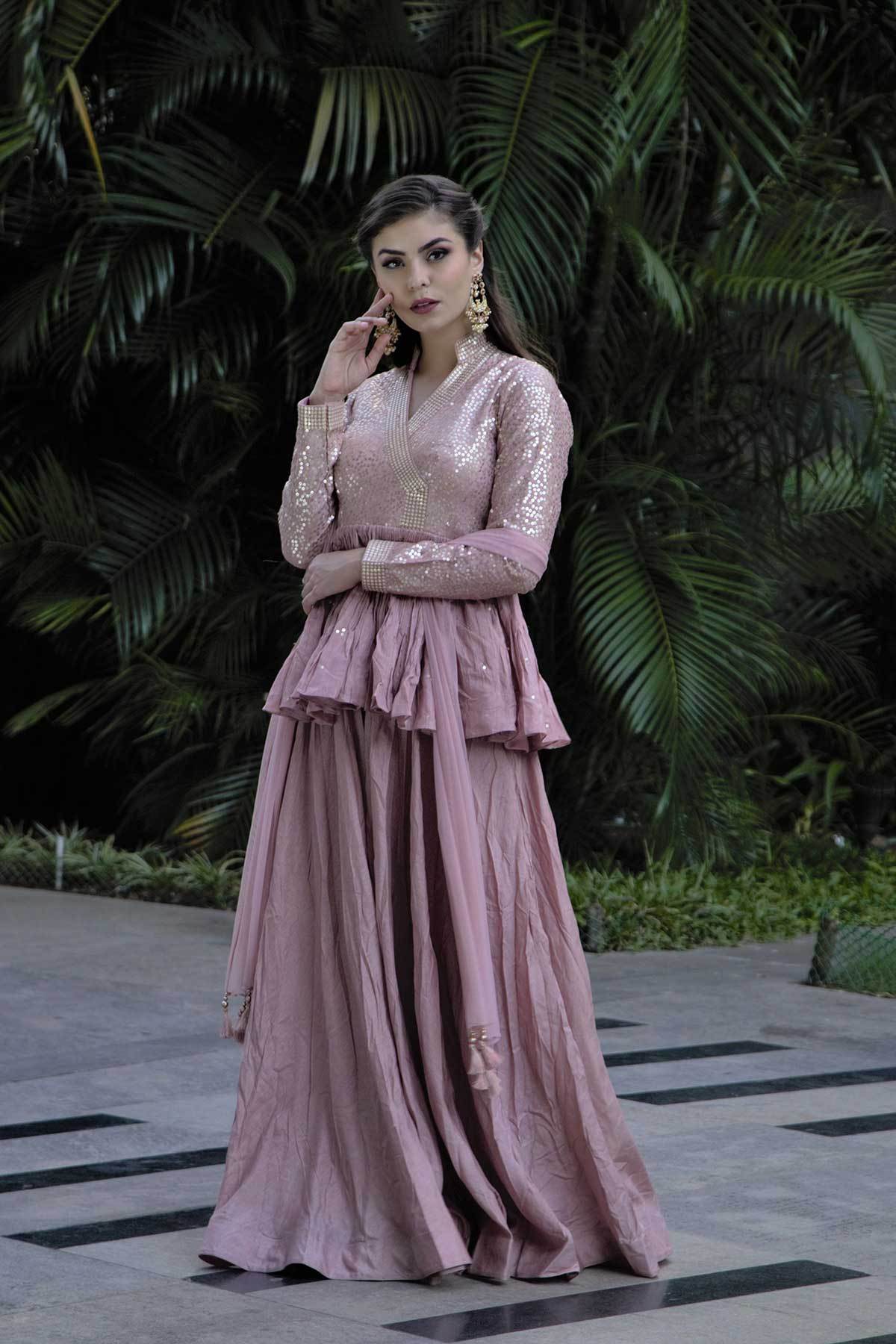 Dusty Pink Silk Sequins Embroidered Designer Salwar