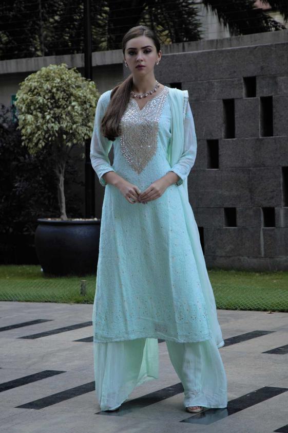 Mint Green Gota Embroidered Georgette Palazzo Suit