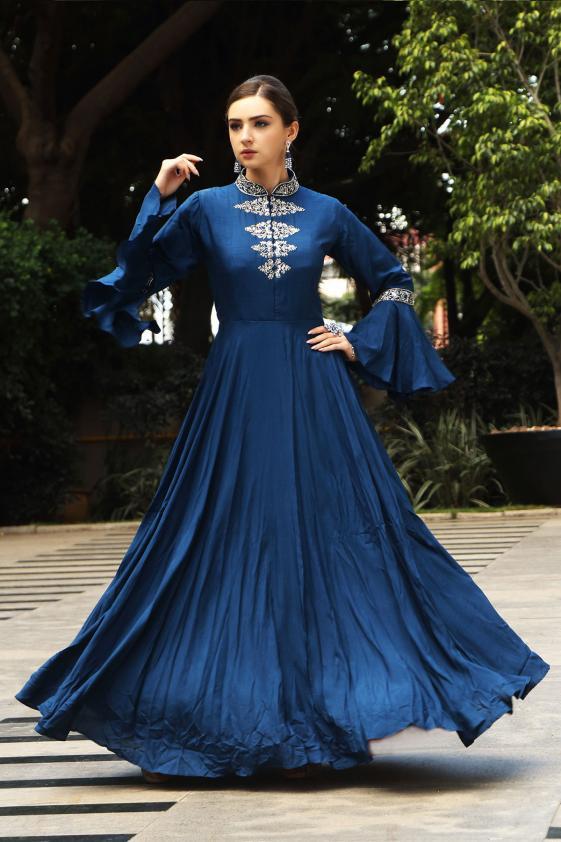 Navy Blue Zardosi Embroidered Silk Designer Salwar