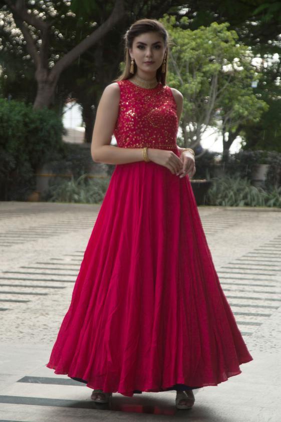 Cranberry Red Mirror Embroidered Silk Designer Salwar