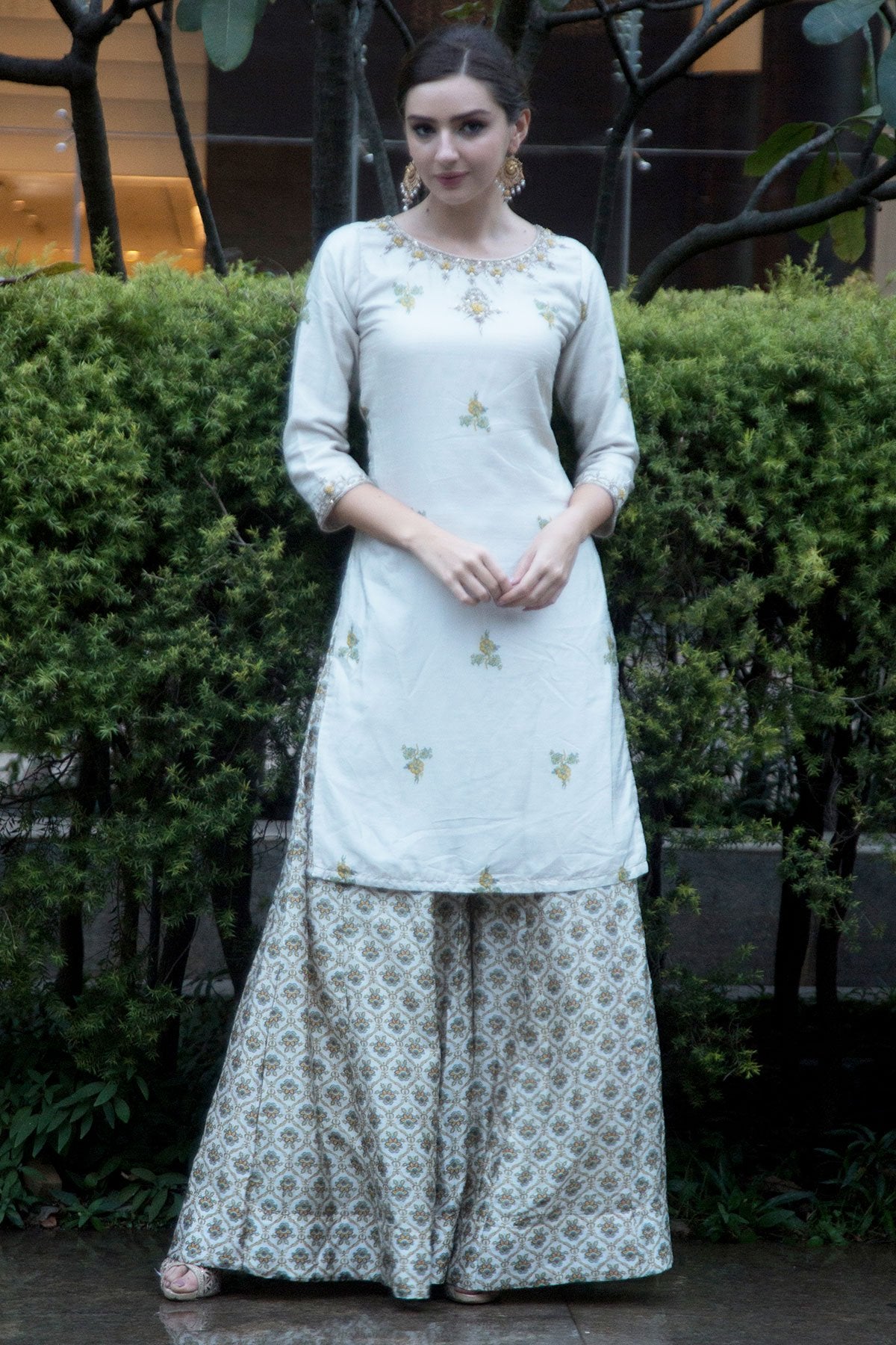Grey Zardosi Embroidered Silk Palazzo Suit