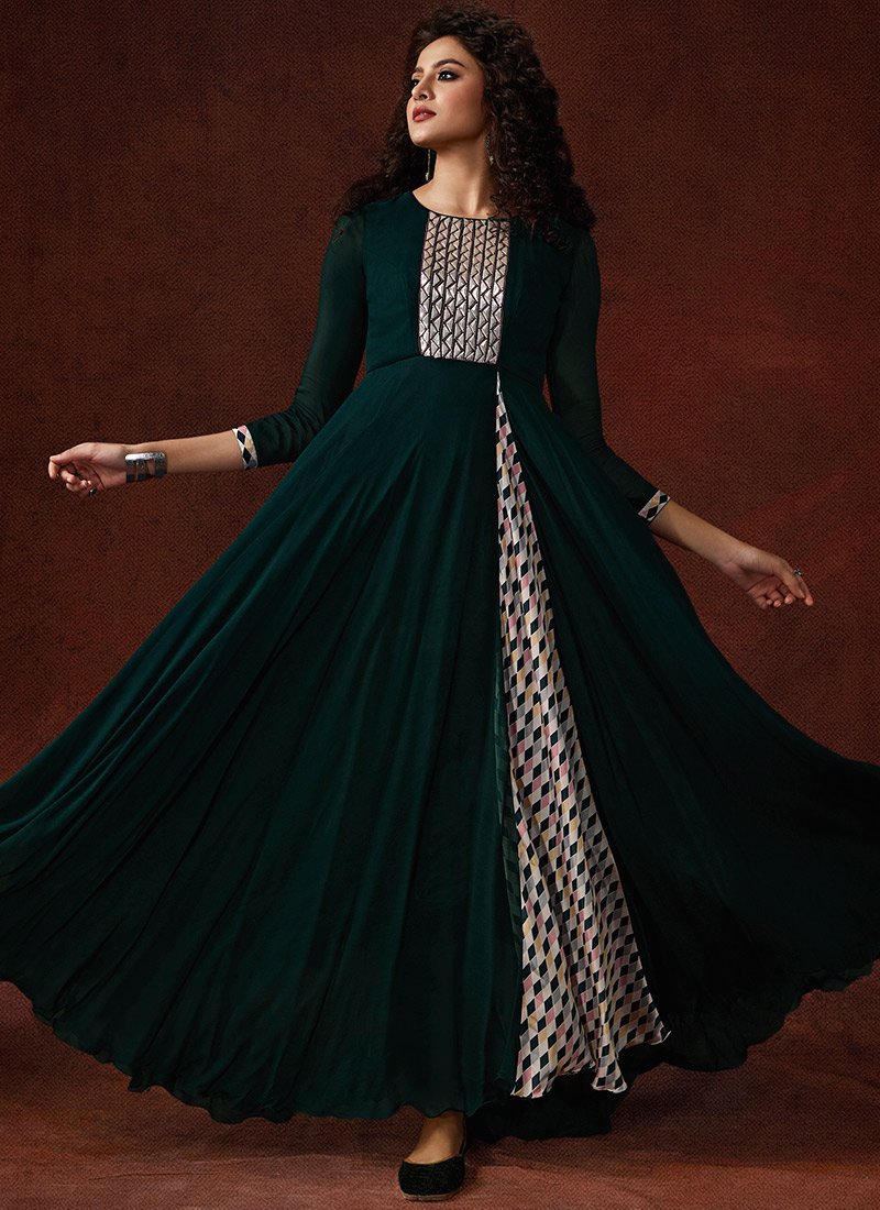 Teal Green Crepe Gown
