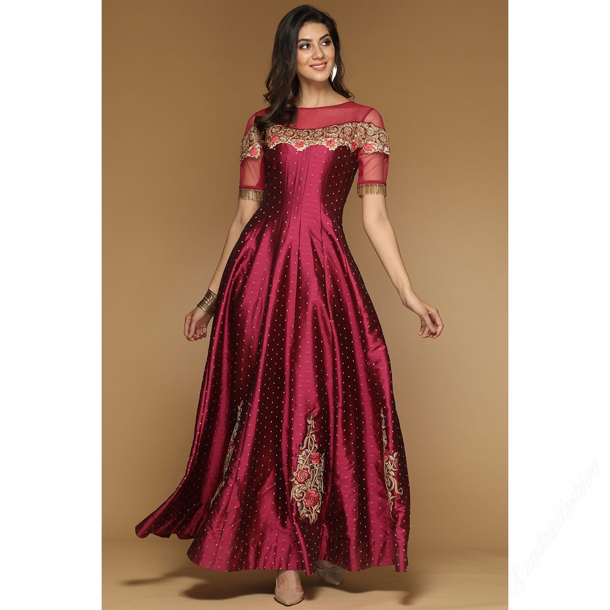 Dream Red Taffeta Silk Embroidered Gown