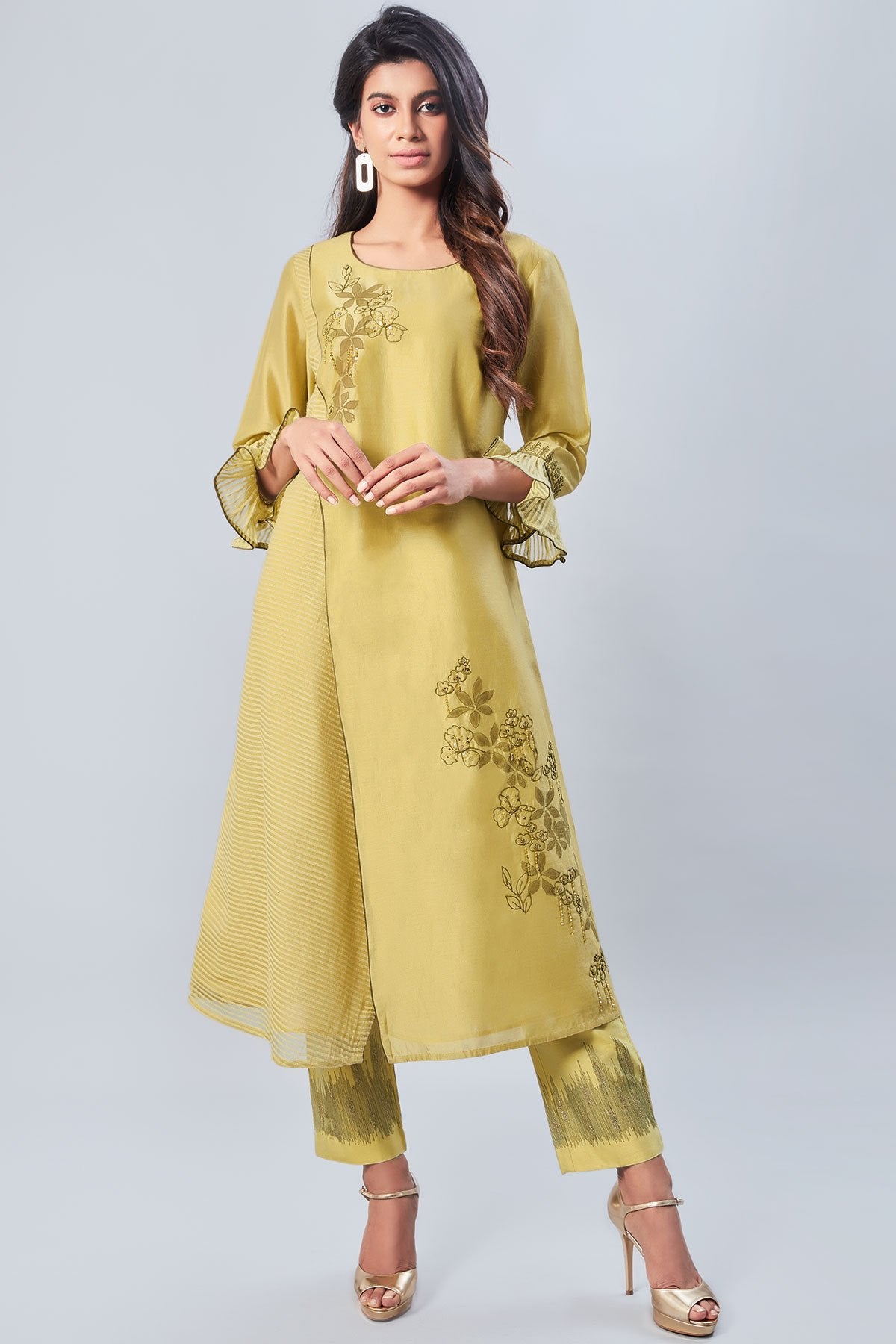 Mehendi Green Sequins Embroidered Silk Designer Kurti