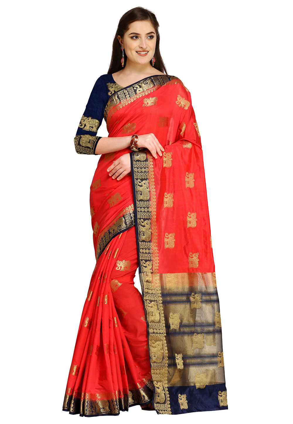 Woven Art Silk Saree in Red